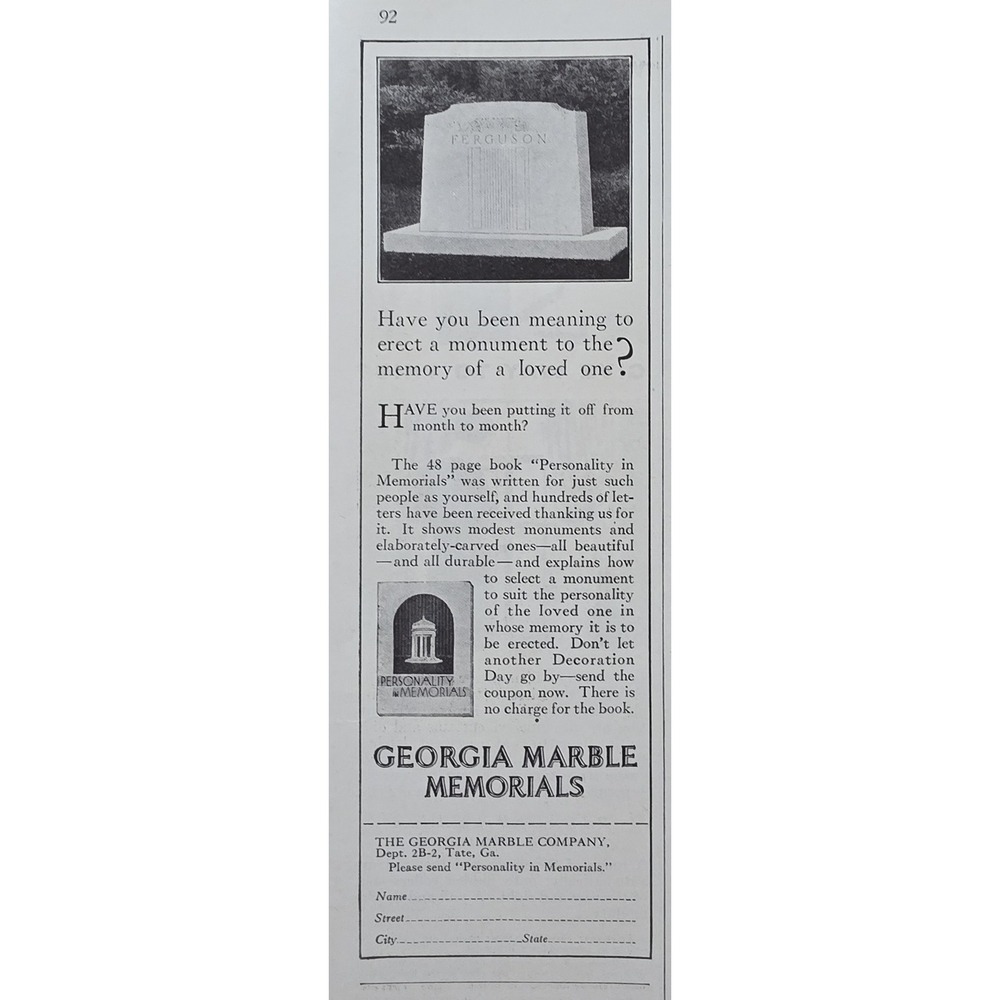 Georgia Marble Company Personality in Memorials Monument Granite Print Ad